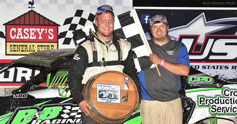 Derek Green won the Holley USRA Stock Car make-up feature and regular feature on Sunday, July 22, 2018, at the Mason City Motor Speedway in Mason City, Iowa.